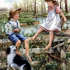 Схема вышивки «серия "дети с живностями"»