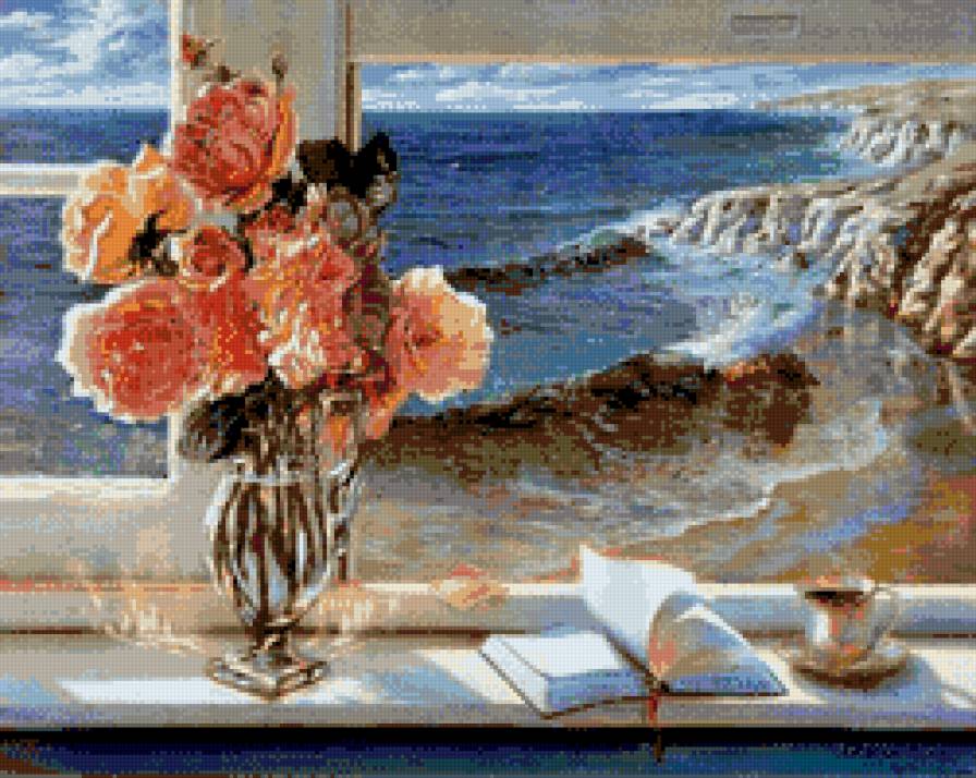 Вид из окна - пейзаж, цветы - предпросмотр