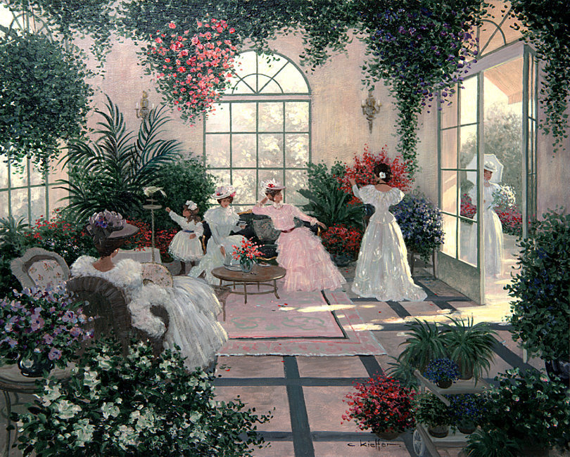 Встреча подруг - женщины, дамы, цветы - оригинал