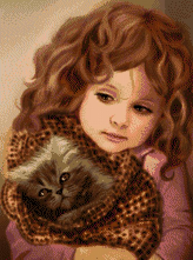 Девочка с котенком - девочка, ребенок, кот - предпросмотр