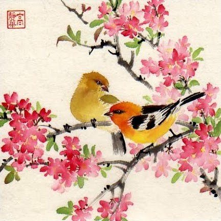 Серия " Птицы на ветке " - ветки, дерево, природа, птицы - оригинал