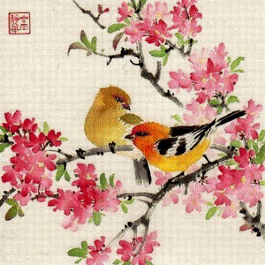 Серия " Птицы на ветке " - птицы, дерево, ветки, природа - предпросмотр