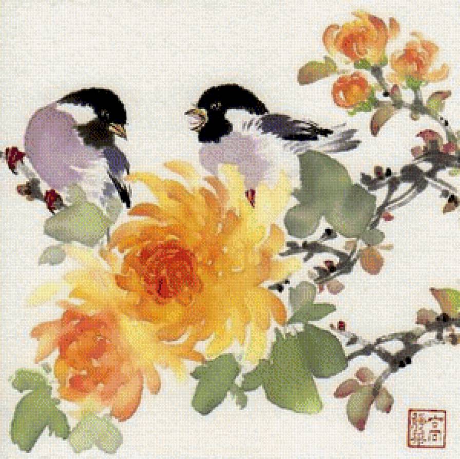 Серия " Птицы на ветке " - ветки, дерево, птицы, природа - предпросмотр