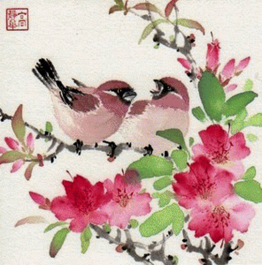 Серия " Птицы на ветке " - дерево, птицы, ветки, природа - предпросмотр