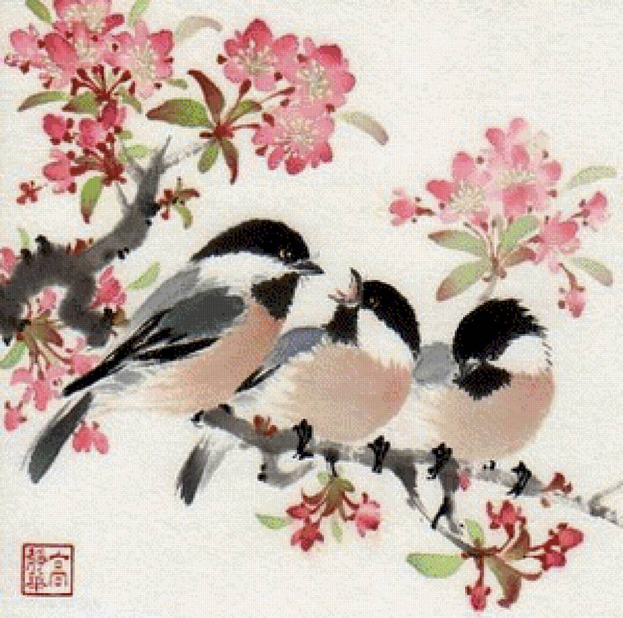 Серия " Птицы на ветке " - природа, дерево, птицы, ветки - предпросмотр