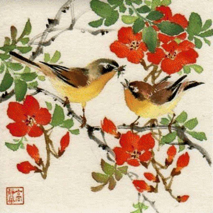 Серия " Птицы на ветке " - дерево, птицы, ветки, природа - предпросмотр