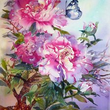 Схема вышивки «Пионы с бабочками»