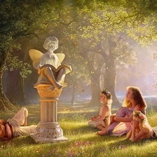 Схема вышивки «Детки рядом со статуей ангела»