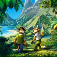 Схема вышивки «кот и кошка в лесу»