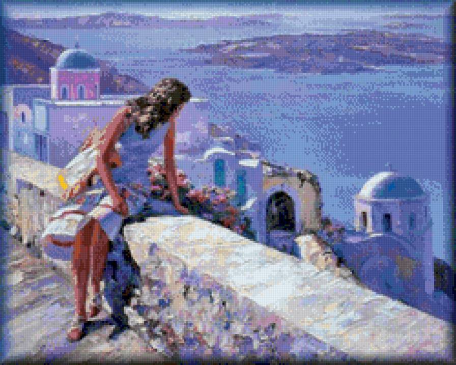 Девушка и море - южный город, девушка, море, пейзаж - предпросмотр