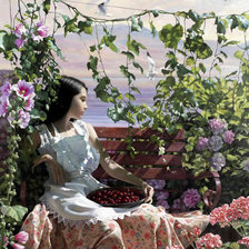 Схема вышивки «Девушка с вишней»