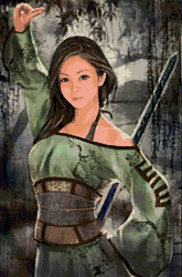 Девушка с катаной - девушка, дальний восток, воин - предпросмотр