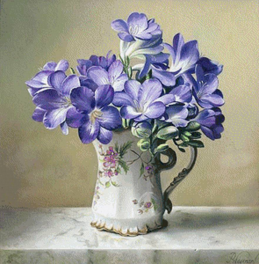 Ваза с цветами - живопись - предпросмотр