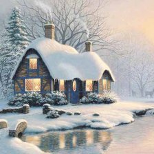 Схема вышивки «домик зимой»