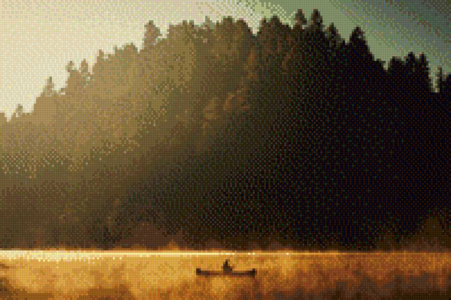 лодочка - лес, рыбак, солнце, умиротворение, пейзаж, природа - предпросмотр