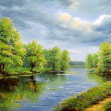 Схема вышивки «летний пейзаж с рекой»