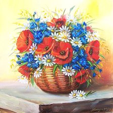 Схема вышивки «маки, васильки и ромашки в корзине»