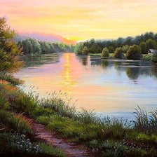 Схема вышивки «закат на реке»