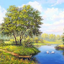 Схема вышивки «пейзаж с речкой»