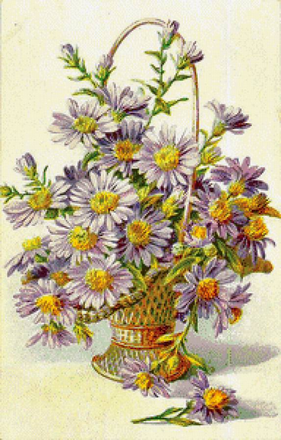 Серия "Цветы, букеты" - винтаж, корзинка с цветами - предпросмотр