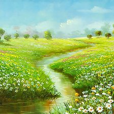 Схема вышивки «речушка через ромашковое поле»