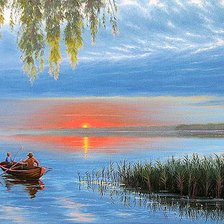 Схема вышивки «закат на озере»