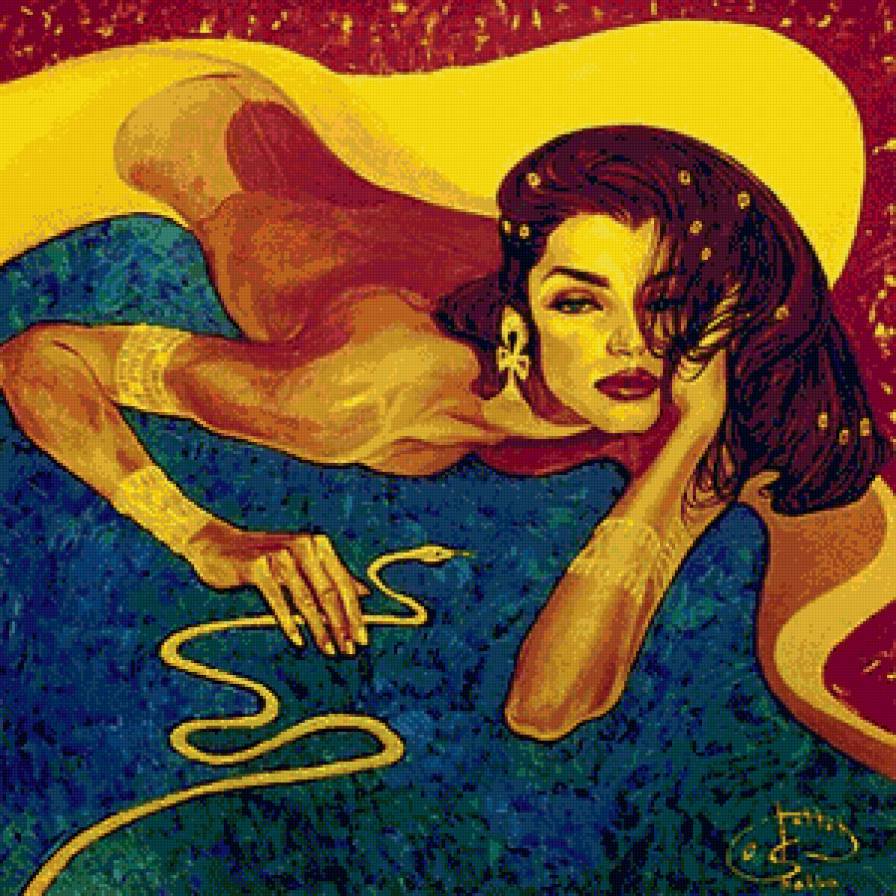 женский образ со змеёй - портрет, образ, девушка, змея, женщина, живопись, красота - предпросмотр