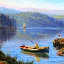 Схема вышивки «утренняя рыбалка»