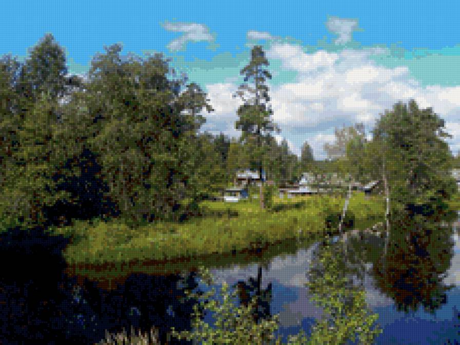 Деревенька у реки - пейзаж. природа. река - предпросмотр