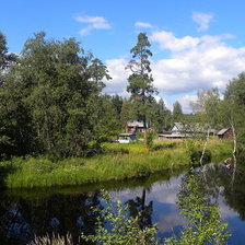 Схема вышивки «Деревенька у реки»
