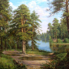 Схема вышивки «Сосны на берегу реки»