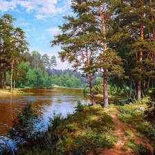 Схема вышивки «Сосны на берегу реки»