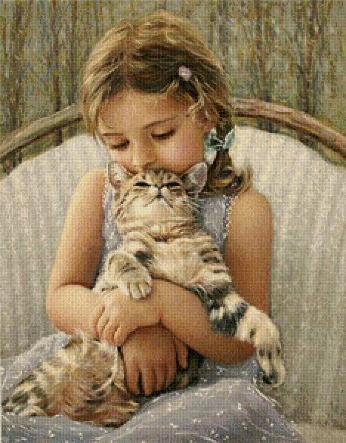 Серия "Наши малыши" Любимец" - кот, девочка, любимый питомец, нежные чувства, котик - предпросмотр