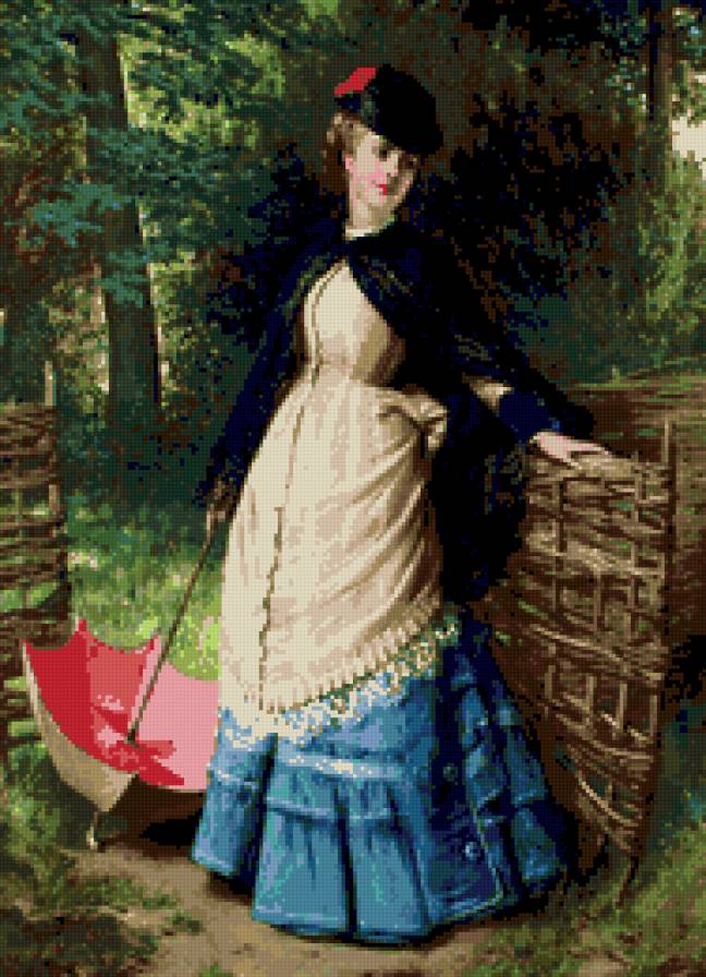 Девушка с зонтом - девушка, зонтик, дама - предпросмотр