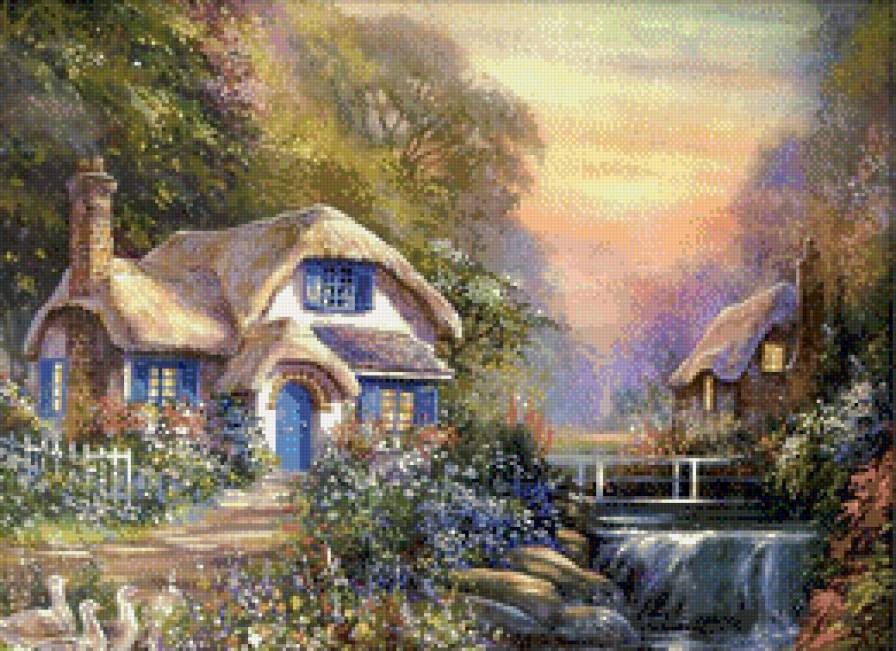 Райский уголок - пейзаж, домик, картина - предпросмотр