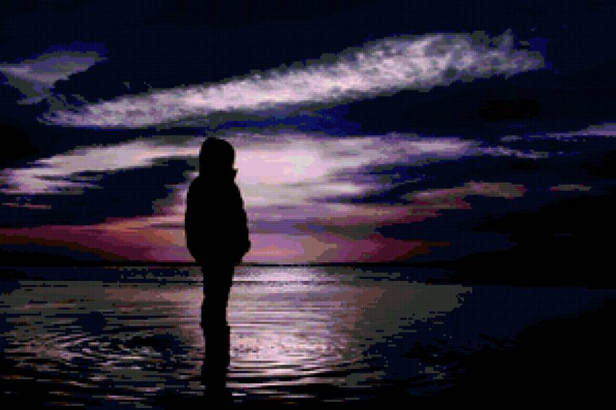 ожидание - один, закат, ночь, море, силуэт, одна, ожидание - предпросмотр