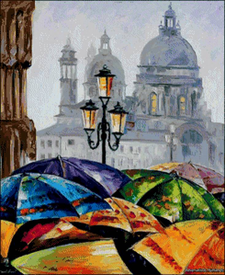 RAINY DAY IN VENICE 1 - картина, афремов, зонт, город, дождь - предпросмотр