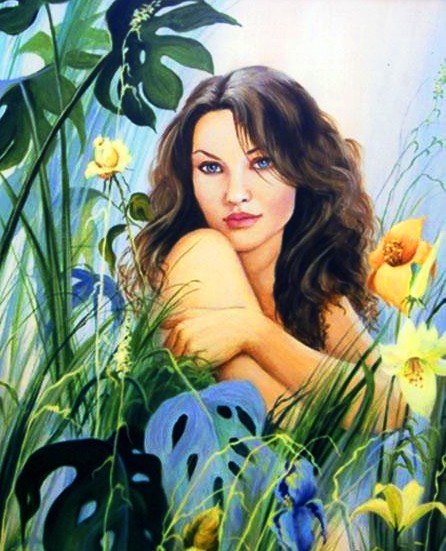 на лугу в цветах - девушка, портрет, цветы - оригинал