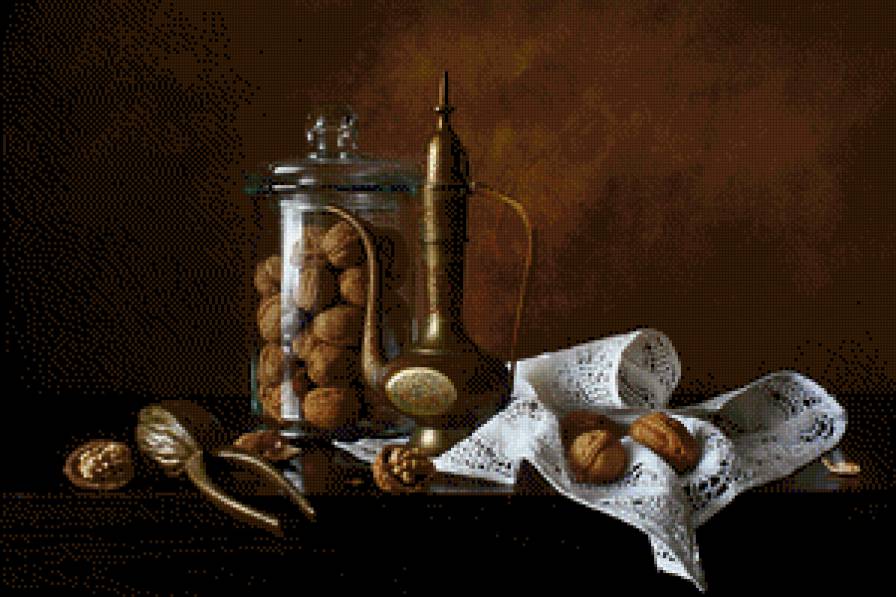 мужской натюрморт - орехи, графин, стекло - предпросмотр