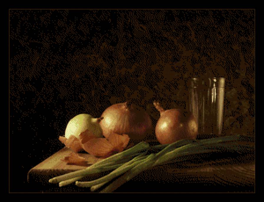 натюрморт - лук, стакан - предпросмотр