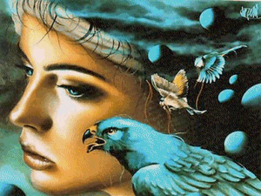 девушка с птицей - романтика, портрет, девушка - предпросмотр