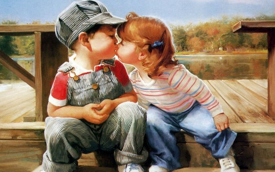 Дети - поцелуй, мальчик, радость, дети, девочка - оригинал