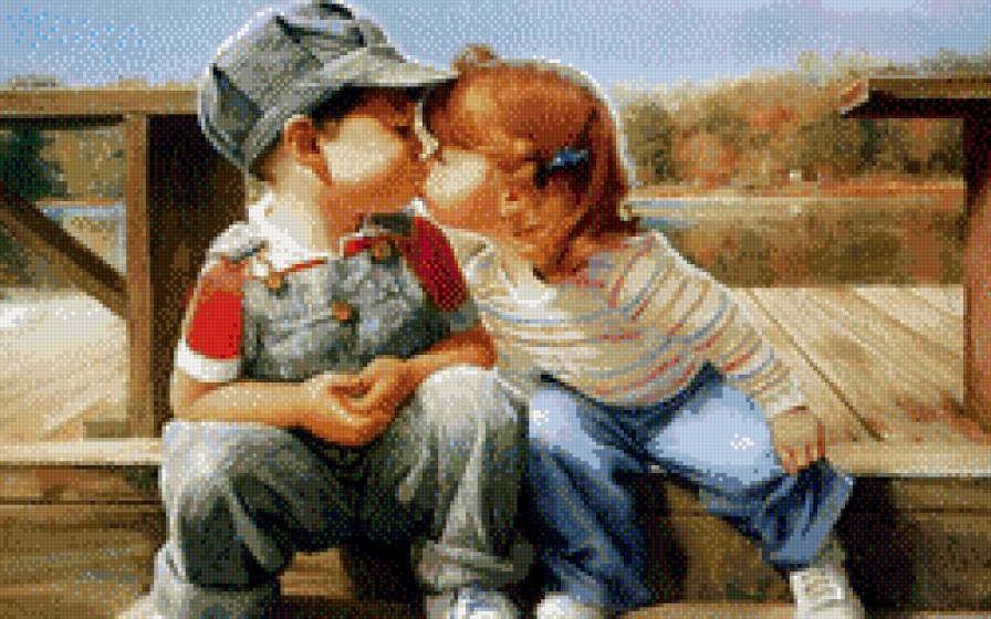 Дети - мальчик, девочка, дети, поцелуй, радость - предпросмотр