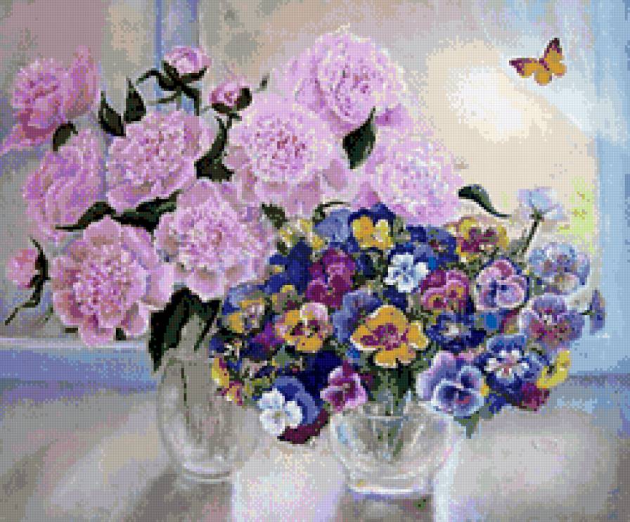 картины Анны Хомчик - анютки, пионы - предпросмотр