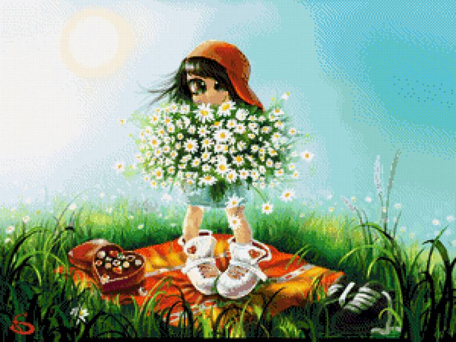 Букет для мамы - подарок, настроение, ромашки, девочка - предпросмотр