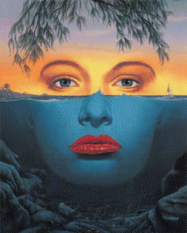 Лицо девушки - вода, губы, глаза, море, девушка, лицо, небо - предпросмотр