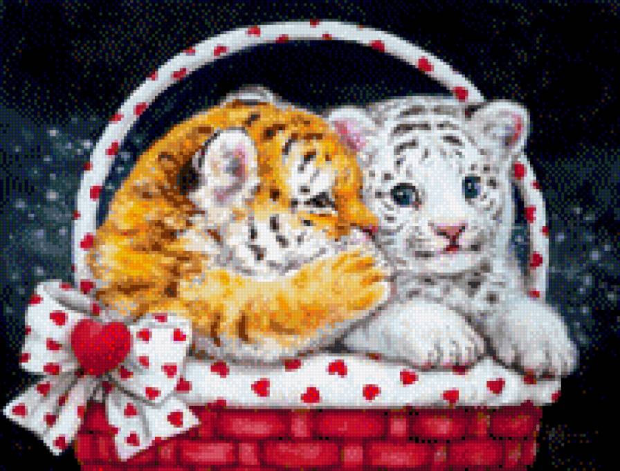 тигрята в корзинке - животные, тигрята - предпросмотр