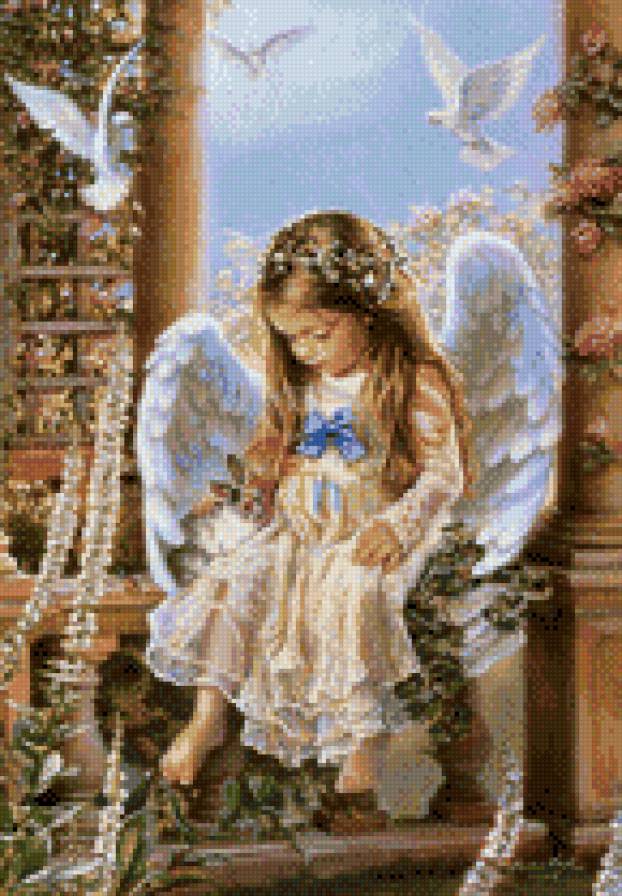 ангелочек - голуби, ангел, птицы - предпросмотр