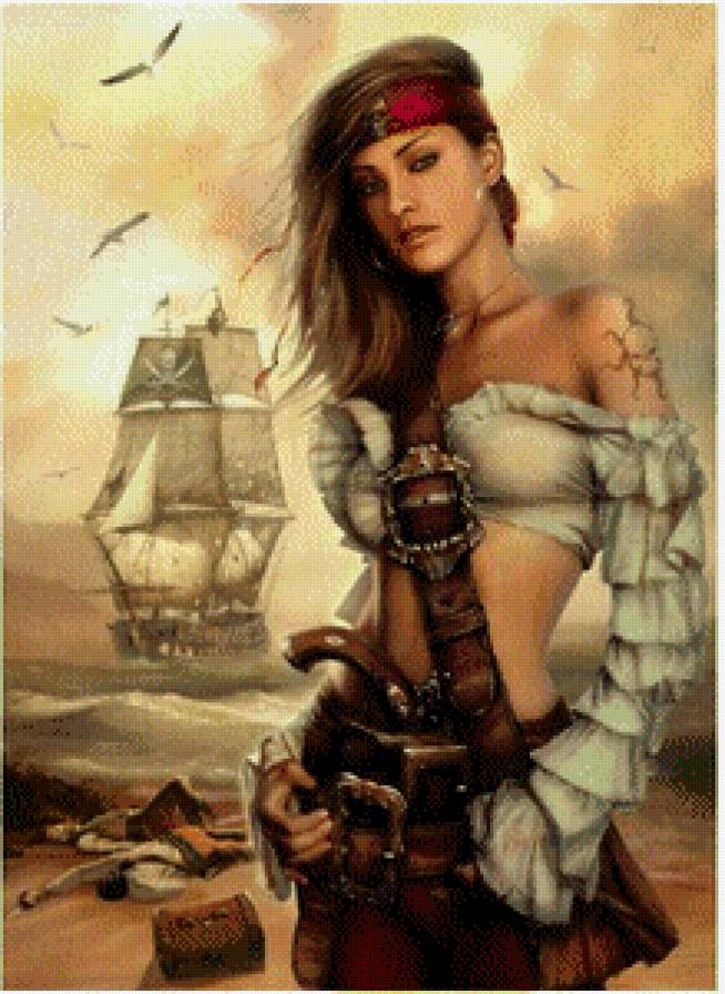 Девушка пиратка - пиратка, девушка, море, корабль - предпросмотр