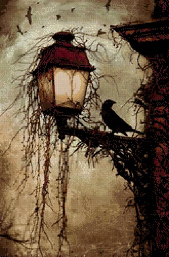 Мир Эдгара По - вечер, фонарь, готика, ворона - предпросмотр